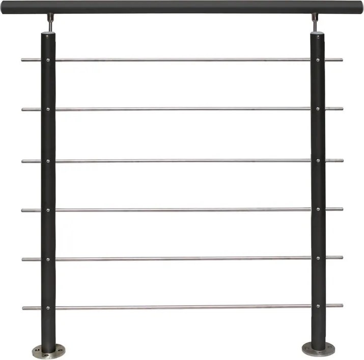 Balaustra in kit AX4 in alluminio argento, corrimano in alluminio grigio antracite, L 150 cm fissaggio a pavimento