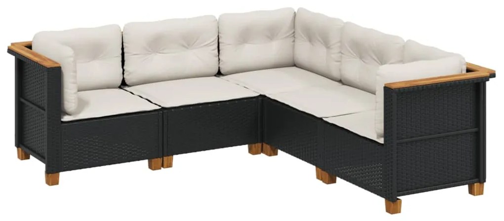 Set divani da giardino 5 pz con cuscini in polyrattan nero