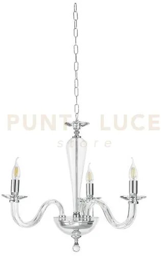 Lampadario ravel 3 luci attacco e14 cristallo e cromo d.60cm