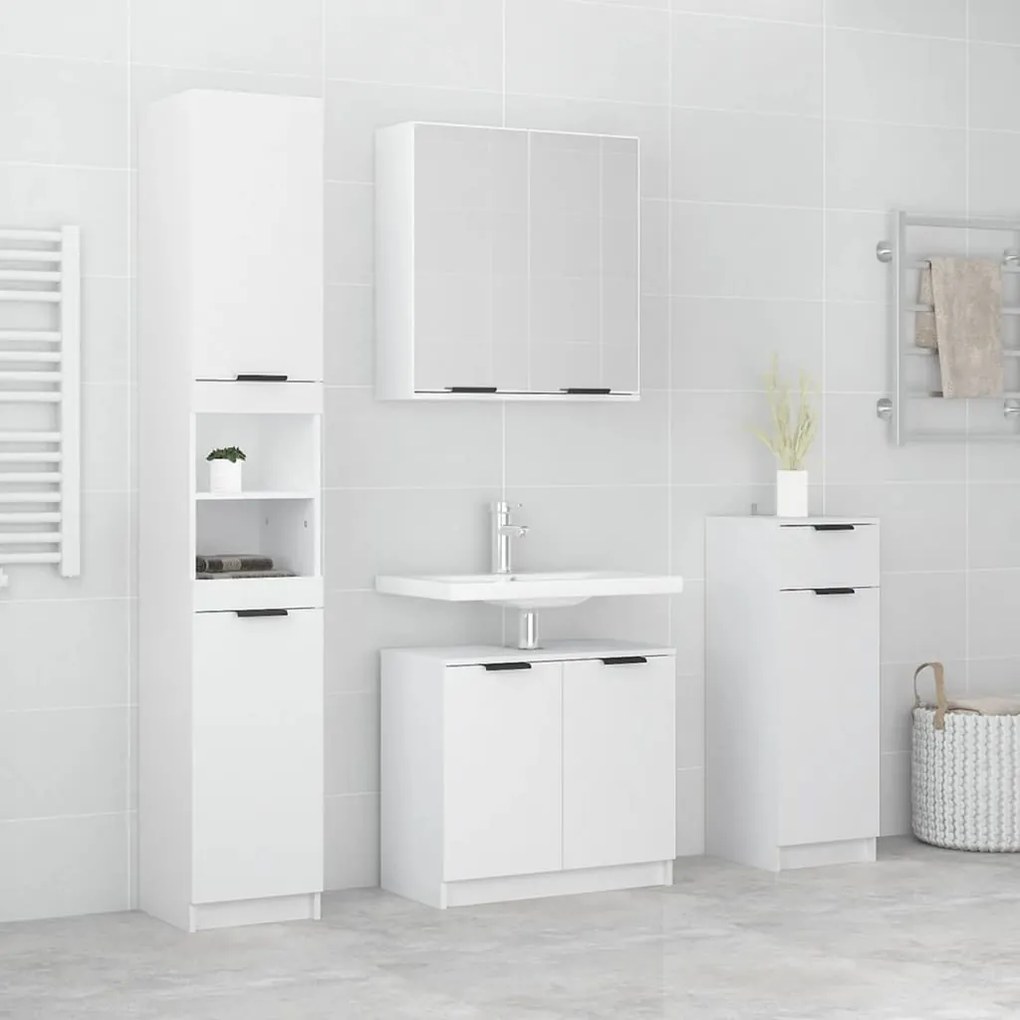 Set Di Mobili Da Bagno 4 Pz Bianco İn Legno Multistrato /