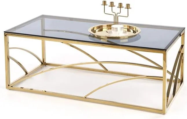 Tavolino da caffè rettangolare Universe in vetro fumé/oro - L120 cm