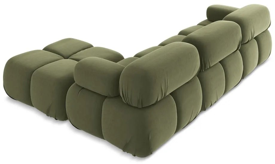 Divano angolare componibile verde chiaro con rivestimento in velluto Lokua – Makamii