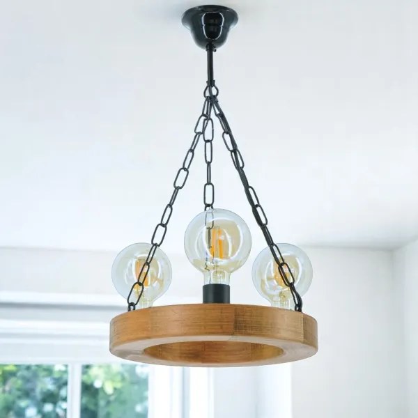 Lampadario a sospensione con catena IOS 3xE27/60W/230V diametro 30 cm faggio