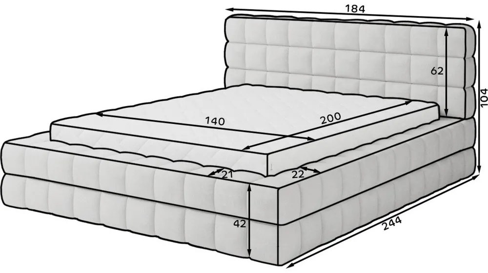 Letto matrimoniale imbottito bianco con contenitore e rete inclusi 140x200 cm Dizzle – ELTAP