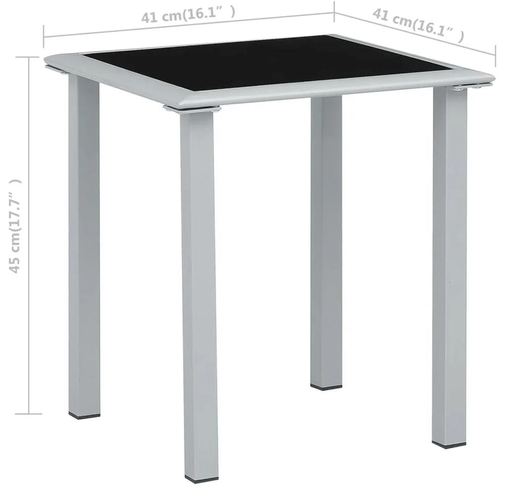 Tavolo da giardino nero e argento 41x41x45 cm in acciaio e vetro