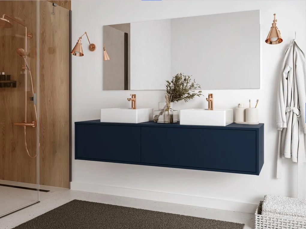 Mobile sotto lavabo sospeso L150 cm Blu notte - ISAURE II