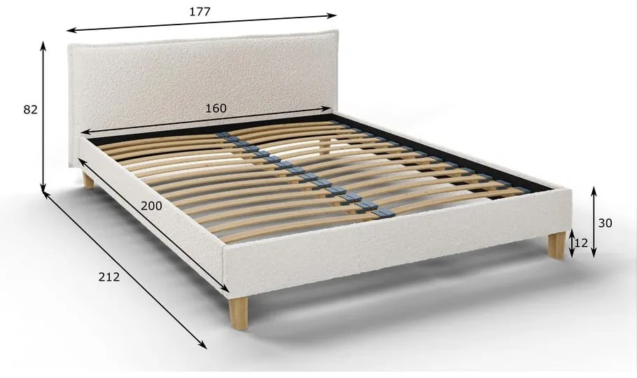 Letto matrimoniale imbottito crema con griglia 160x200 cm Tina - Ropez