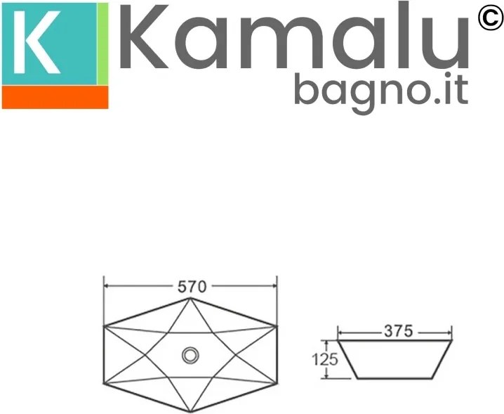 Lavabo da appoggio 57cm design esagonale bianco | Litos-K57 - KAMALU