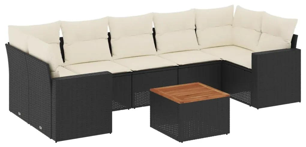 Set divani da giardino con cuscini 8 pz nero in polyrattan