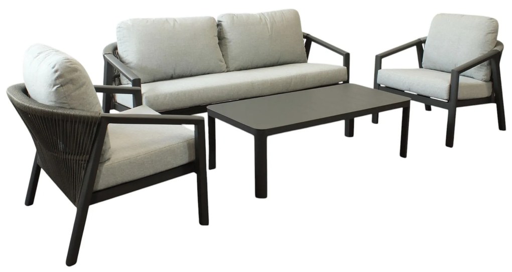 FRIDA - salotto outdoor in alluminio con schienale in corda