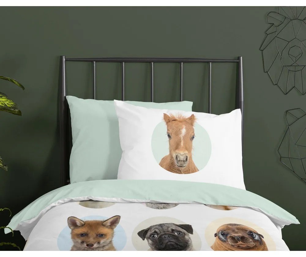 Set copripiumino e federa da bambini in cotone per letto singolo ed esteso 140x220 cm Young Animals – Good Morning