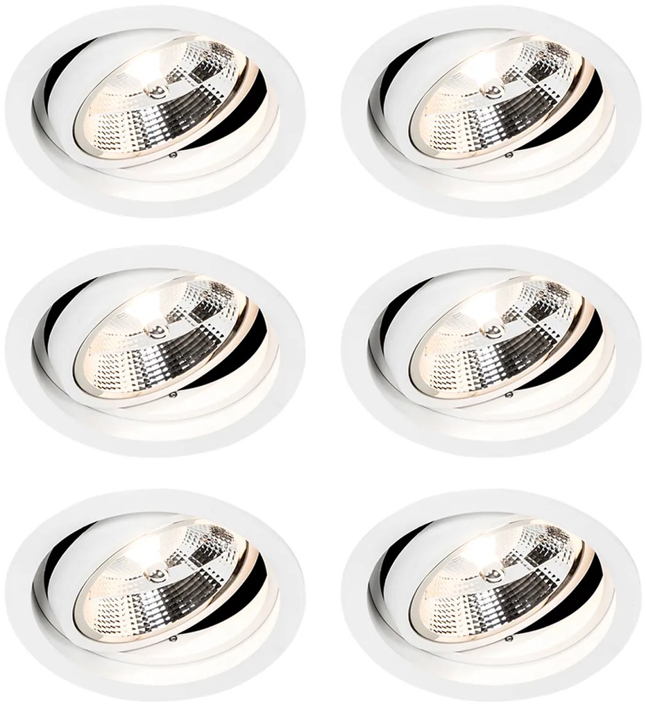 Set di 6 Faretti da Incasso Rotondi Orientabili Bianchi - Chuck 111