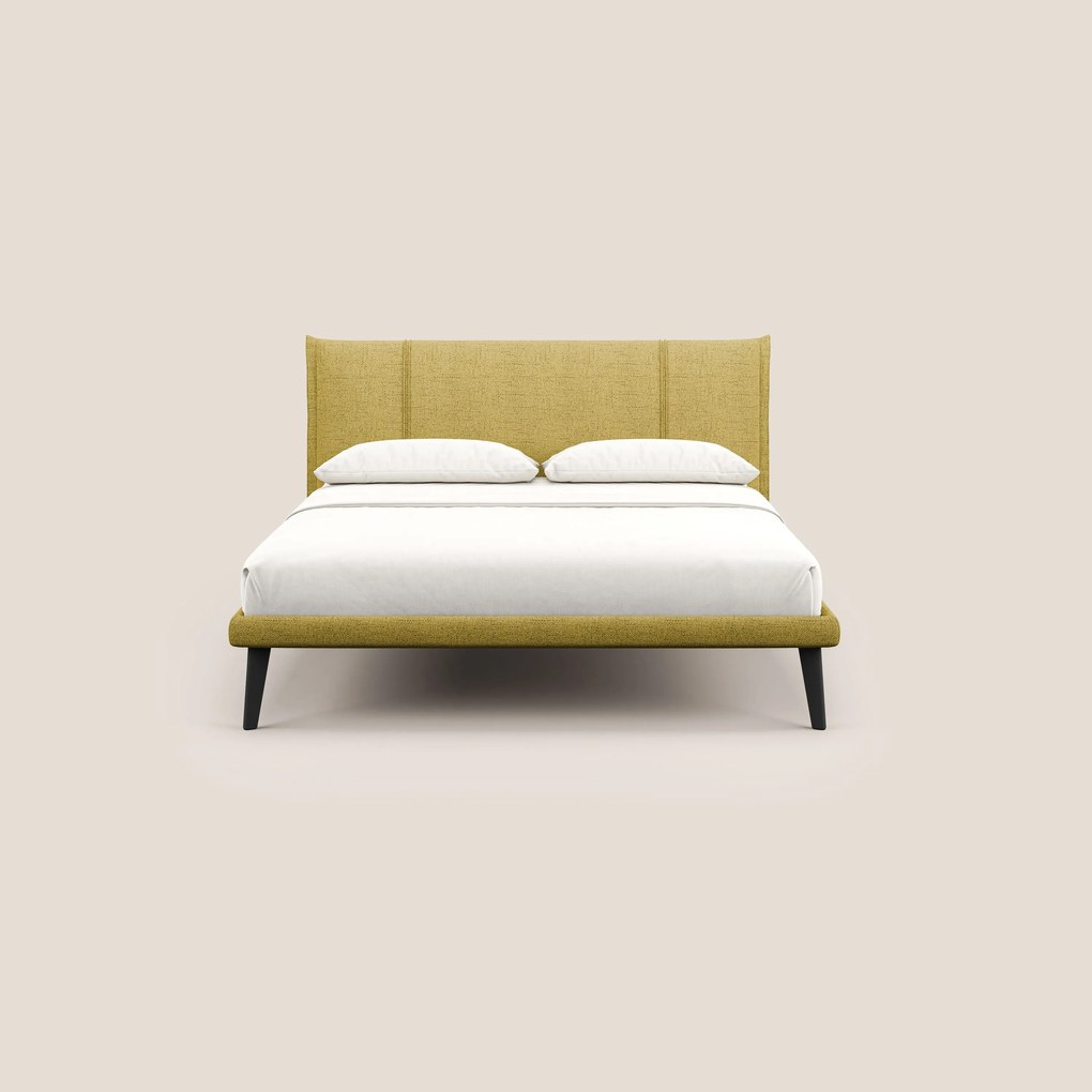 Klaus LETTO moderno con piedi in mogano e tessuto fiammato impermeabile T03 giallo