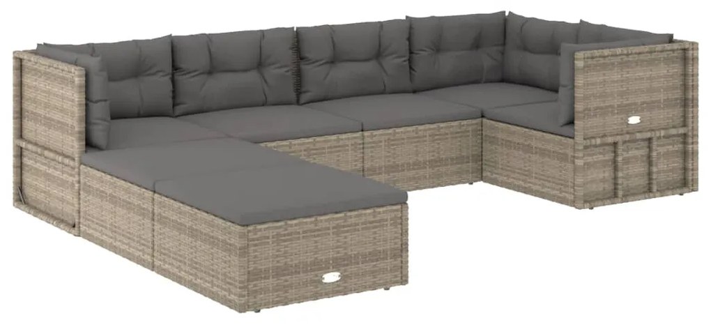 Set Divani da Giardino 7 pz con Cuscini in Polyrattan Grigio