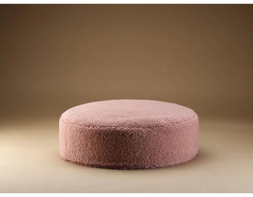 Pouf a sacco per bambini rosa con rivestimento in bouclé Round – Wigiwama