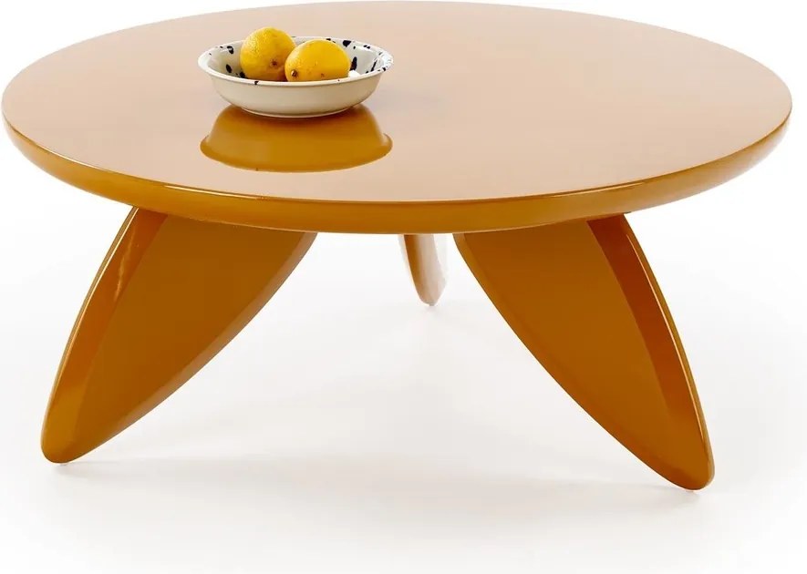 Tavolino Soraya 2 in MDF laccato color senape – Ø80x36 cm