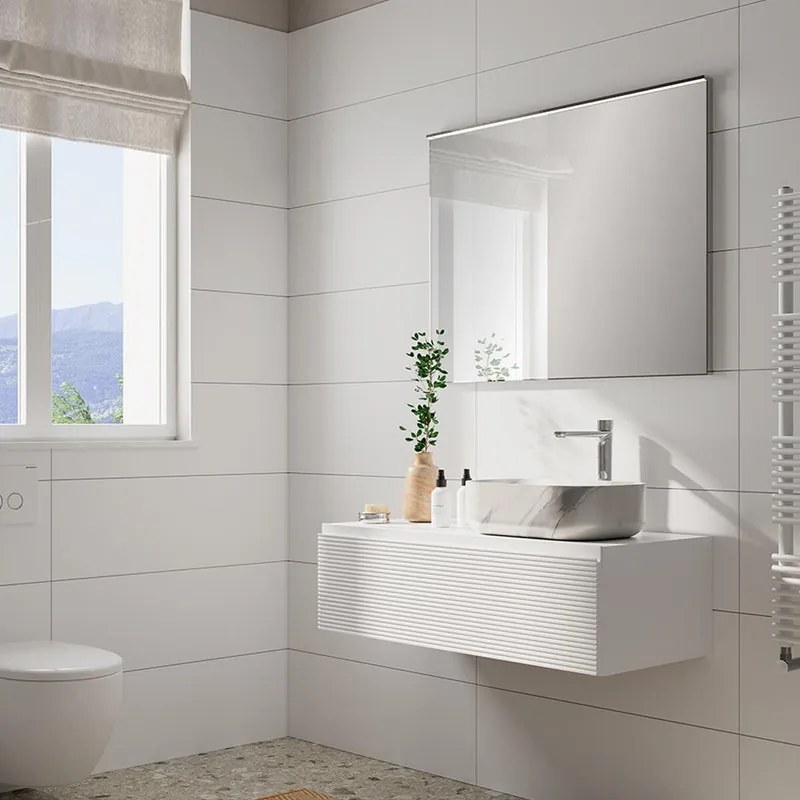 Mobile da bagno sospeso sotto lavabo Step L 100.3 x H 30 x P 46 cm bianco cannettato, 1 cassetto