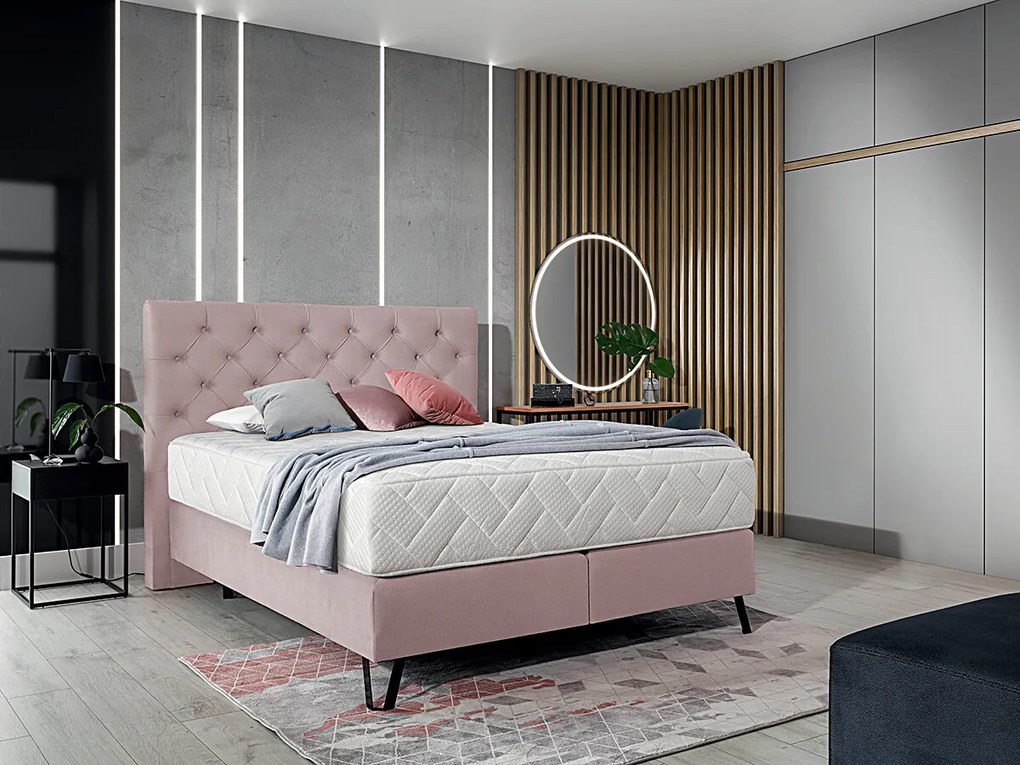 Letto matrimoniale boxspring Hannover - 160 x 200 cm , Tessuto rosa chiaro