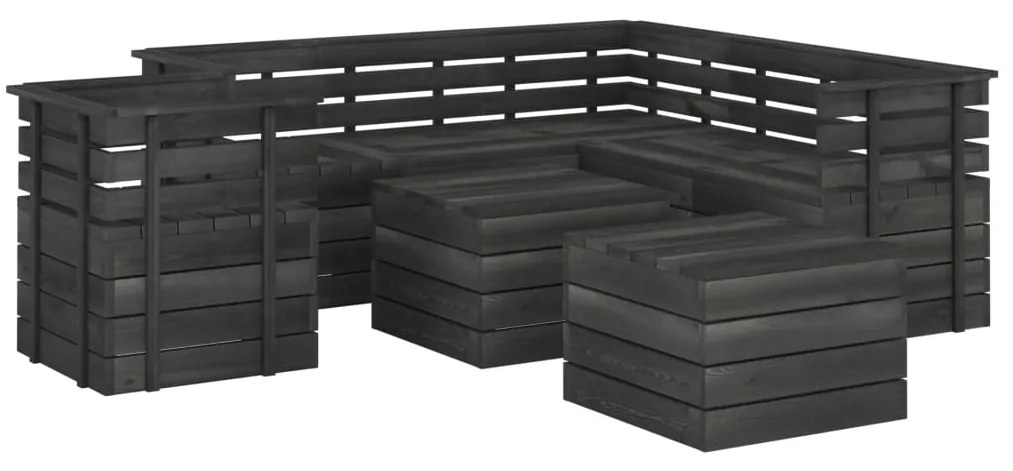 Set Divani da Giardino su Pallet 8 pz Legno Pino Grigio Scuro