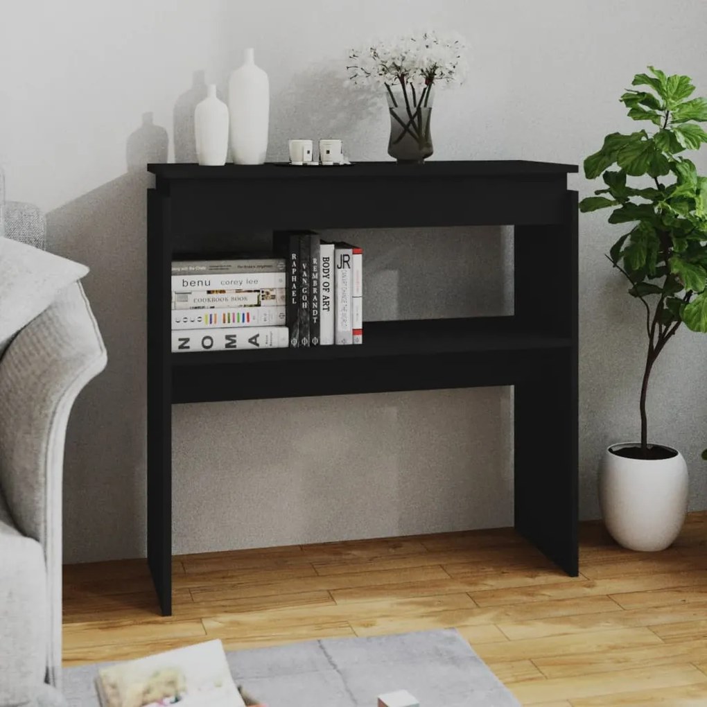 Tavolino Consolle Nero 80x30x80 Cm İn Legno Multistrato /
