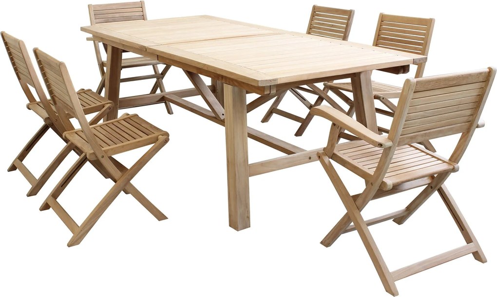 ORATOR - set tavolo in teak cm.220/300 x 100 x 77 h con 4 sedie e 2 poltrone Orator