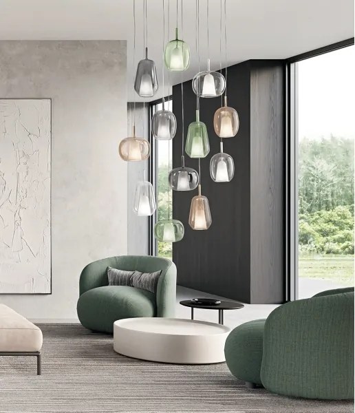 Ondaluce - Lampadario a sospensione su cavo THELMA 1xE27/15W/230V Ø 19,5 cm dorato/trasparente