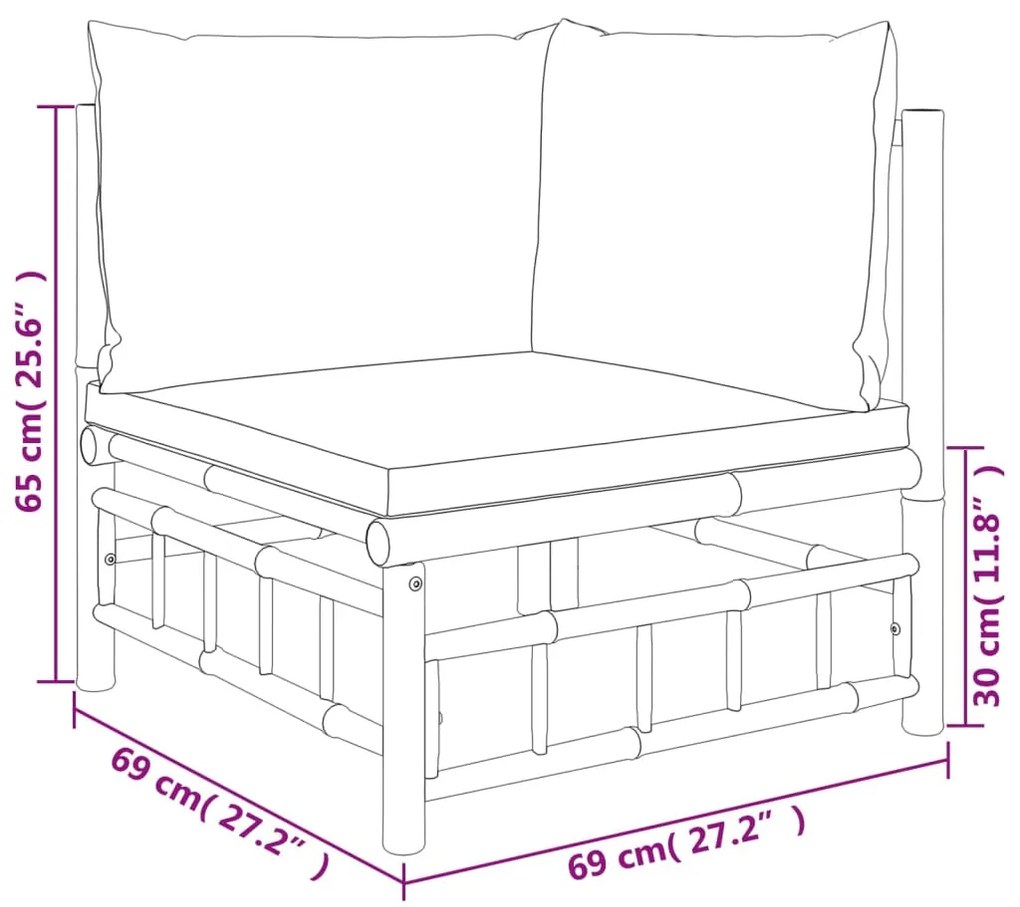 Set Salotto da Giardino 6pz con Cuscini Grigio Scuro Bambù