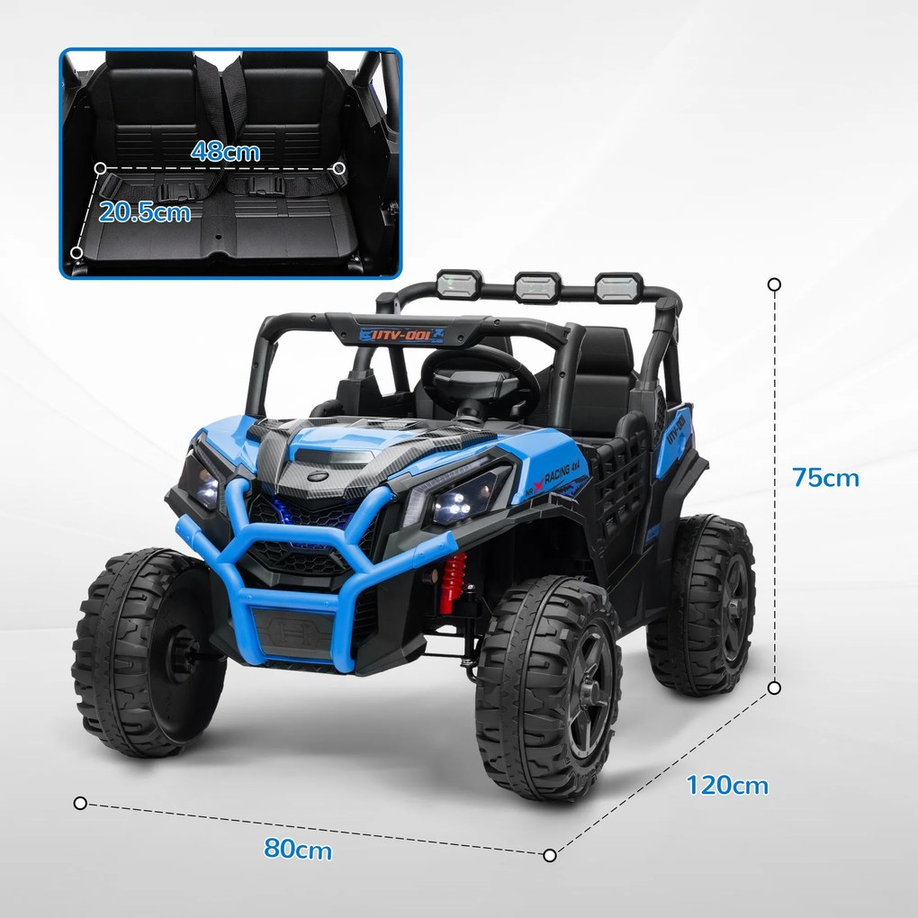 Macchina Elettrica per Bambini a 2 Posti Doppio Motore 24V 3 Velocità Blu...