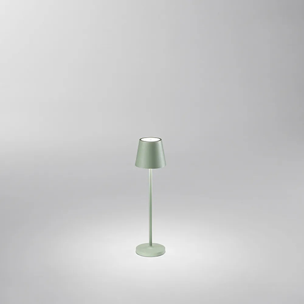 Lampada Tavolo Esterno Mini Diva Contemporanea Alluminio Salvia Led Luce Calda