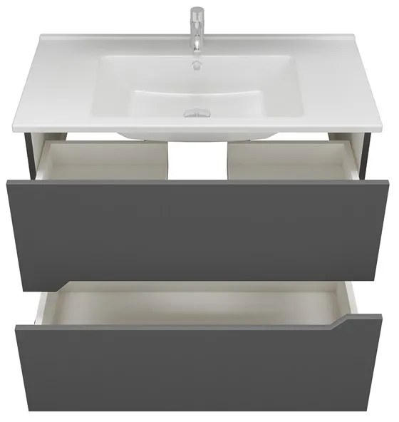 Kamalu - Composizione bagno sospesa 85 cm colore nero grafite matt | LAC-ARES-85