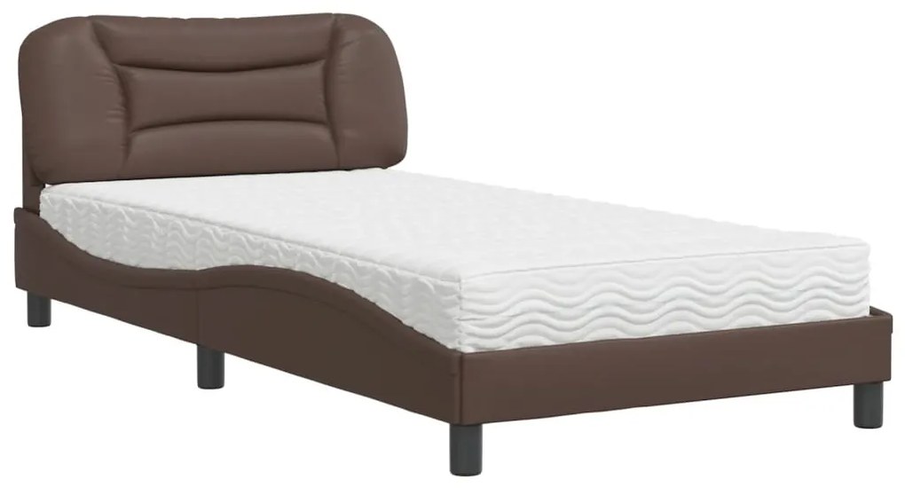 Letto con materasso marrone 100x200cm in similpelle