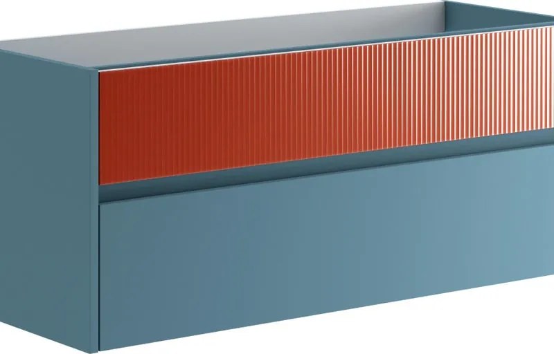 Mobile da bagno sospeso sotto lavabo Niwa 2 cassetti L 119.5 x H 50 x P 45.5 cm blu pacifico e paprika cannettato