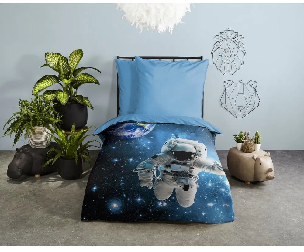 Set copripiumino e federa da bambini blu in cotone per letto singolo 140x200 cm Astronaut – Good Morning