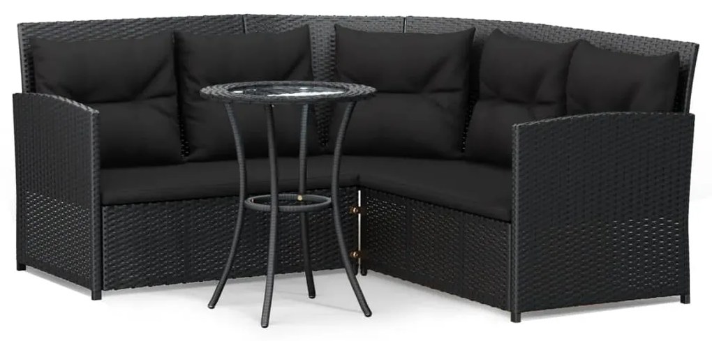 Set divano a l con cuscini 2 pz nero in polyrattan