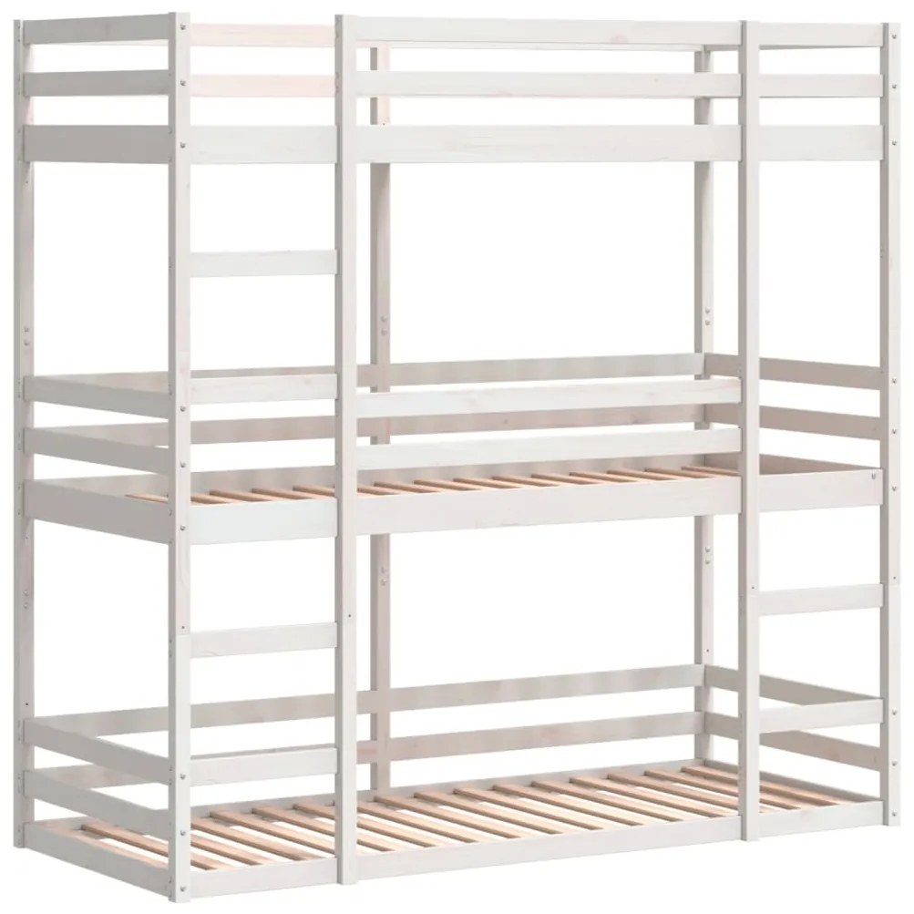 Letto a castello triplo bianco 80x200 cm legno massello di pino