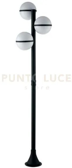 Palo orbit nero 3 luci attacco e27 ip44 44,5x202,5cm base in alluminio