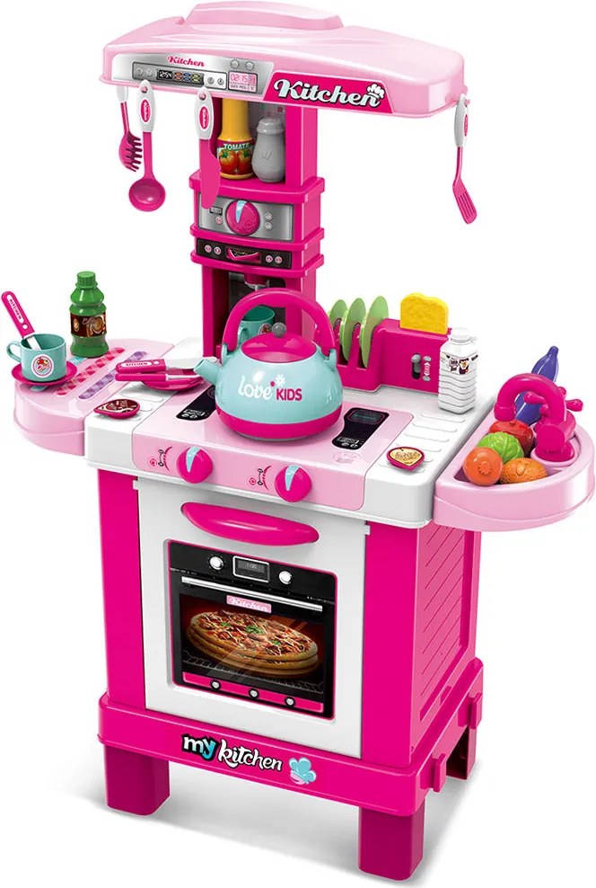 Cucina Giocattolo Bambini Luci Suoni e Bollitore Funzionante 29 Accessori Rosa...