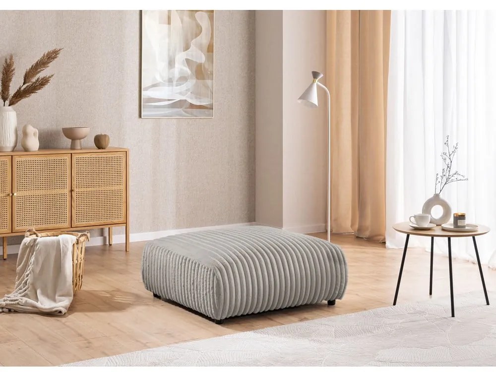 Poggiapiedi grigio chiaro con rivestimento in velluto a coste Justin – Ropez