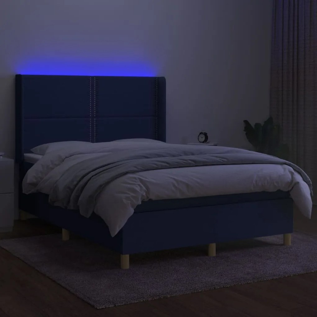 Letto a molle con materasso e led blu 140x190 cm in tessuto