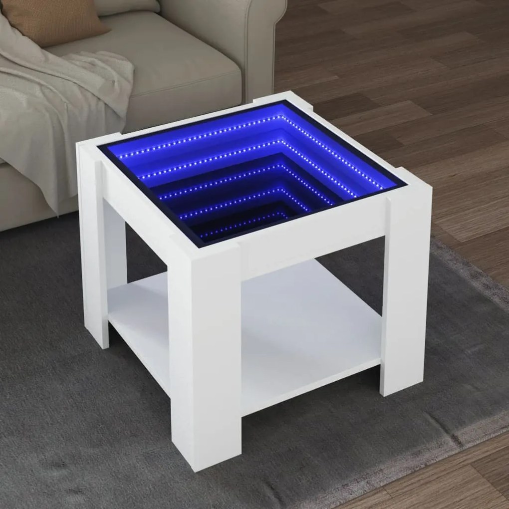 Tavolino salotto con led bianco 53x53x45 cm legno multistrato