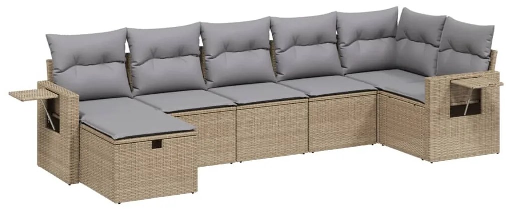 Set Divano da Giardino 7 pz con Cuscini Beige Misto Polyrattan