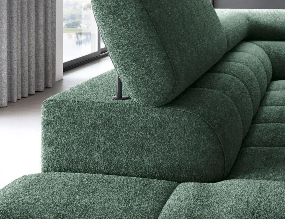 Divano angolare verde allungabile/con contenitore (con penisola a sinistra/a L) con rivestimento in bouclé Ferucce – ELTAP