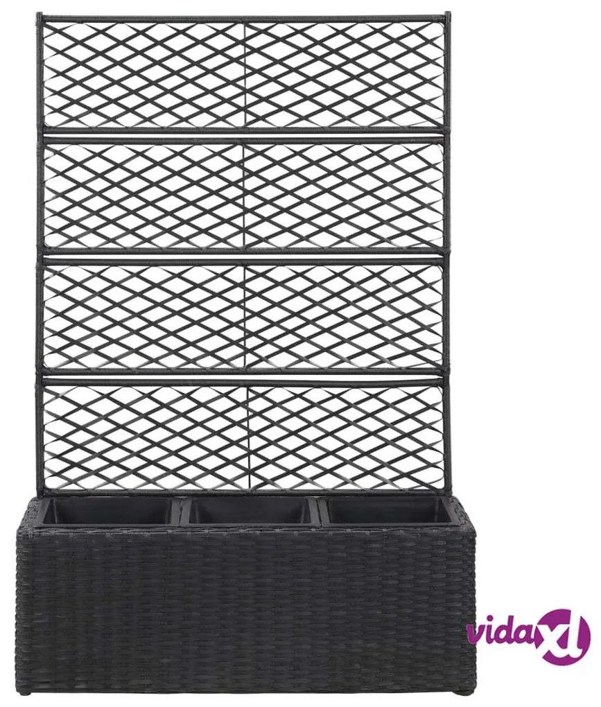 vidaXL Letto Rialzato a Traliccio 3 Vasi 83x30x130 cm Polyrattan Nero