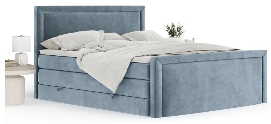 Letto boxspring blu con contenitore 160x200 cm Lavenda – Maison de Rêve