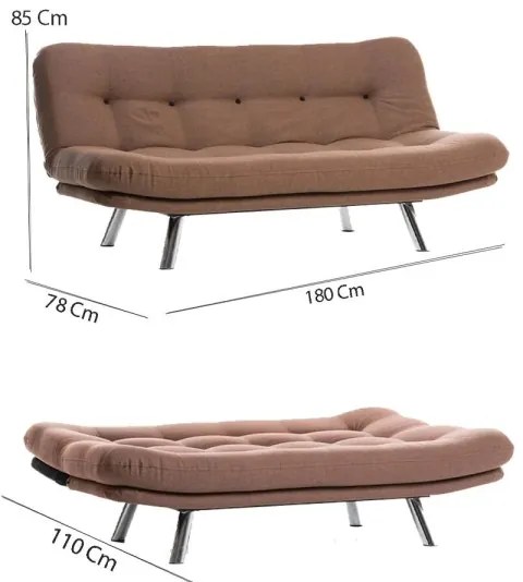 Divano letto 2 posti BINA, marrone chiaro
