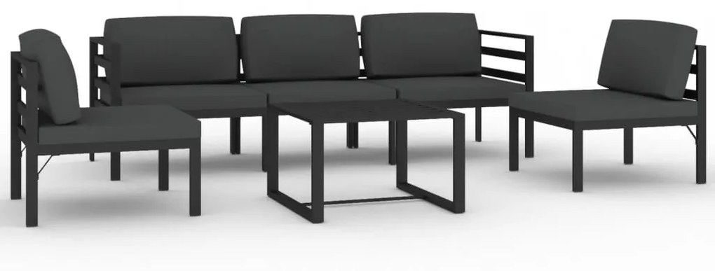 Set divani da giardino 6 pz con cuscini in alluminio antracite