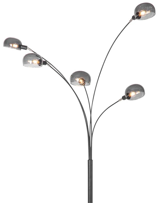 Lampada da terra di design nera con vetro fumé 5 luci - Sixties Marmo