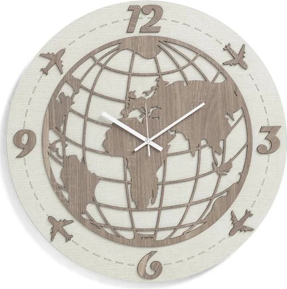 Orologio tondo da parete D30 cm WORLD moderno in legno laminato TRS