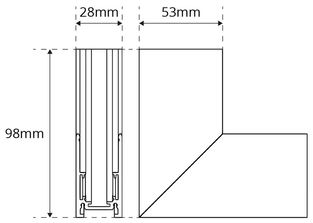 Connettore "L" Verticale per Binario Magnetico a Superficie - Nero