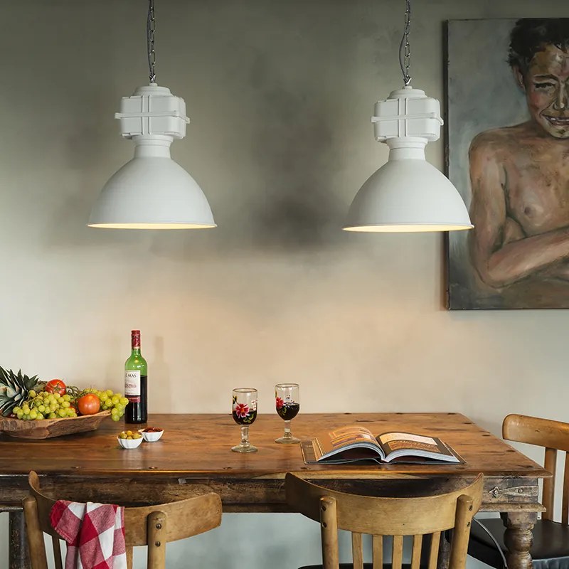 Lampada a sospensione industriale piccola bianco opaco - Sicko